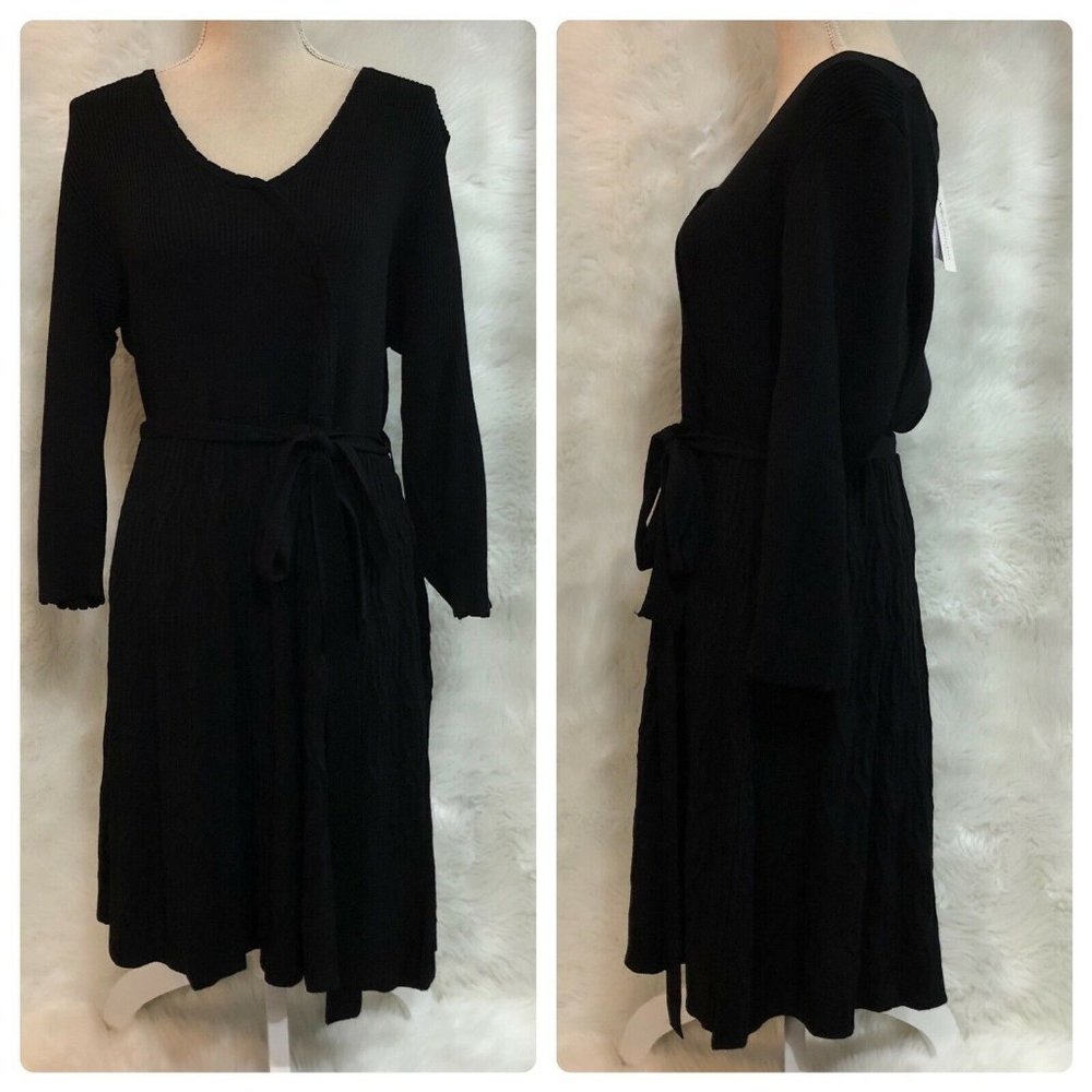 NY Collection 2X Petite Sweater Dress Black NEW